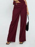 Jinny Relaxed Buckle Tailored Pants Berry Pinstripe