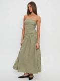 Frankey Strapless Drop Waist Maxi Dress Green Check