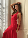 Luannie Halter Scarf Tie Maxi Dress Red