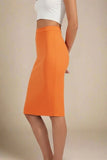 Pencil High Waist Bandage Knee Length Skirt Apricot Orange