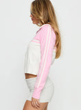 Take The Lead Zip Through Knit Sweater Pink / White