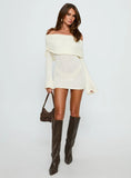 Chanellie Long Sleeve Knit Mini Dress Cream