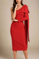 Lela Long Sleeve Bandage Midi Dress Lipstick Red