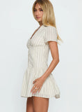 Windswept Shirt Mini Dress Cream Black Stripe