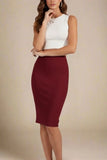 Pencil High Waist Bandage Knee Length Skirt Red Wine