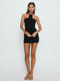 Slip Away Draped Halter Mini Dress Black
