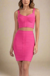 India Bandage Top and Mini Skirt Set Hot Pink