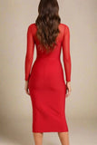 Lexi Long Sleeve Bodycon Midi Dress Lipstick Red