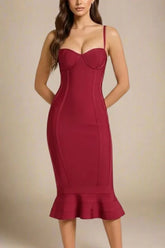 Joy Bandage Midi Dress Red Wine