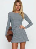 Carnella Long Sleeve Mini Dress Blue Stripe