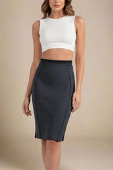 Pencil Bandage Knitted Knee Length Skirt Classic Black