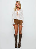 Mine For Life Crochet Long Sleeve Top White