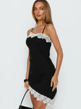 Esadora Lace Asymmetrical Mini Dress Black / Cream