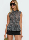 Bexlee Collared Chiffon Ruched Top Animal