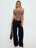 Avalynn Off Shoulder Shirred Top Brown Check