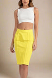 Pencil Bandage Knitted Knee Length Skirt Sun Yellow
