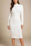 Jane Long Sleeve Bodycon Midi Dress White Pearl
