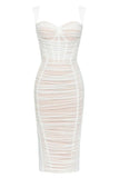 Marilyn Bodycon Wrap Midi Dress White Pearl