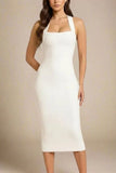 Raya Bodycon Midi Dress White Pearl