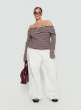 Janicia Off Shoulder Top Pink Stripe Curve