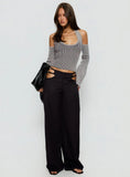 Venicia Belt Detail Suiting Pant Black Pinstripe