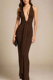 Bella Bodycon Wrap Maxi Dress Tan Brown