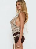 Northern Lights Cowl Halter Backless Top Champagne Sequin