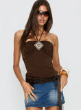 Yiana Beaded Halter Top Brown