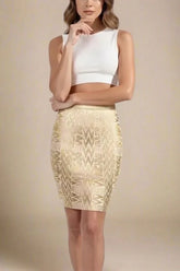 High Waist Metallic Leather Mini Skirt Gold