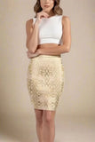 High Waist Metallic Leather Mini Skirt Gold