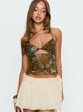 Deyanira Beaded Cut Out Top Green