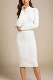 Jane Long Sleeve Bodycon Midi Dress White Pearl