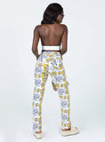 Tropical Dreams High Rise Straight Leg Denim Jeans Off White