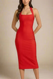 Raya Bodycon Midi Dress Lipstick Red