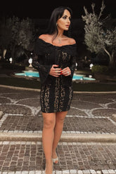 Rose Long Sleeve Bodycon Mini Dress Classic Black