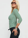 Missouri 3 4 Sleeve Textured Top Green Stripe