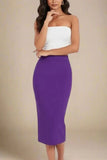 Pencil High Waist Bandage Midi Skirt Plum Purple