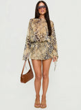 Get Closer Backless Romper Faded Leopard