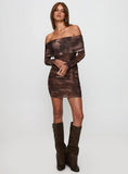 Raquella Long Sleeve Mini Dress Brown