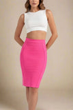Pencil Bandage Knitted Knee Length Skirt Hot Pink