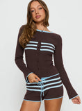 Beverlea Button Down Knit Cardigan Brown Blue Stripe