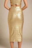 Selene Bandage Crop Top and Midi Skirt Set Gold