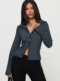 Theroux Long Sleeve Top Navy Pinstripe