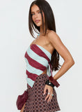 Lailana Tie Back Strapless Scarf Top Burgundy / Blue Stripe