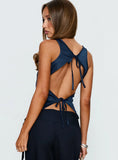 Jennisa Backless Satin Top Navy