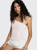 Ashlen Lace Trim Asymmetrical Top Pink