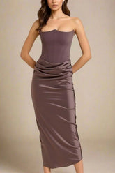 Hope Bodycon Wrap Maxi Dress Coffee Brown