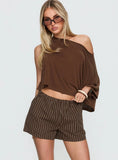 Vesperelle Elasticated Waist Shorts Brown Stripe
