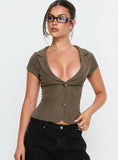 Alexandrea Plunge Tie Up Top Brown Marle