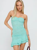 Hailees Lace Strapless Mini Dress Aqua